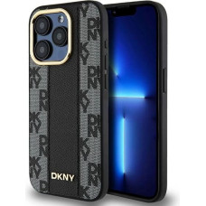 Dkny Leather Checkered Mono Pattern MagSafe case for iPhone 15 Pro - black