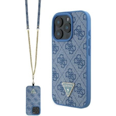 Guess Leather Metal Logo Strass Crossbody Case for iPhone 16 Pro - Blue