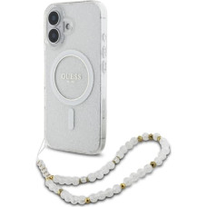 Guess IML Glitter With Pearl Strap MagSafe iPhone 16 Case - Clear