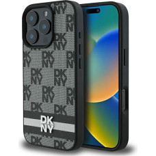 Dkny Checkered Pattern & Printed Stripes case for iPhone 16 Pro - black