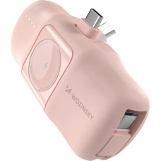 Wozinsky WF16-YCS 5000mAh 15W USB-C Mini Power Bank with Built-in USB-C Cable and Apple Watch Charger - Pink