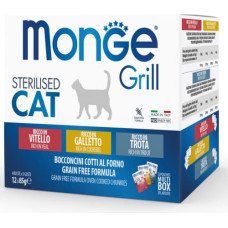 Monge Grill Multipacks Sterilised Veal, Cockerel, Trout 12x85 g - konservi kaķiem