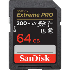 Sandisk Extreme PRO 64GB SDXC Memory Card + 2 years RescuePRO Deluxe up to 200MB/s & 90MB/s Read/Write speeds, UHS-I, Class 10, U3, V30, EAN: 619659188719