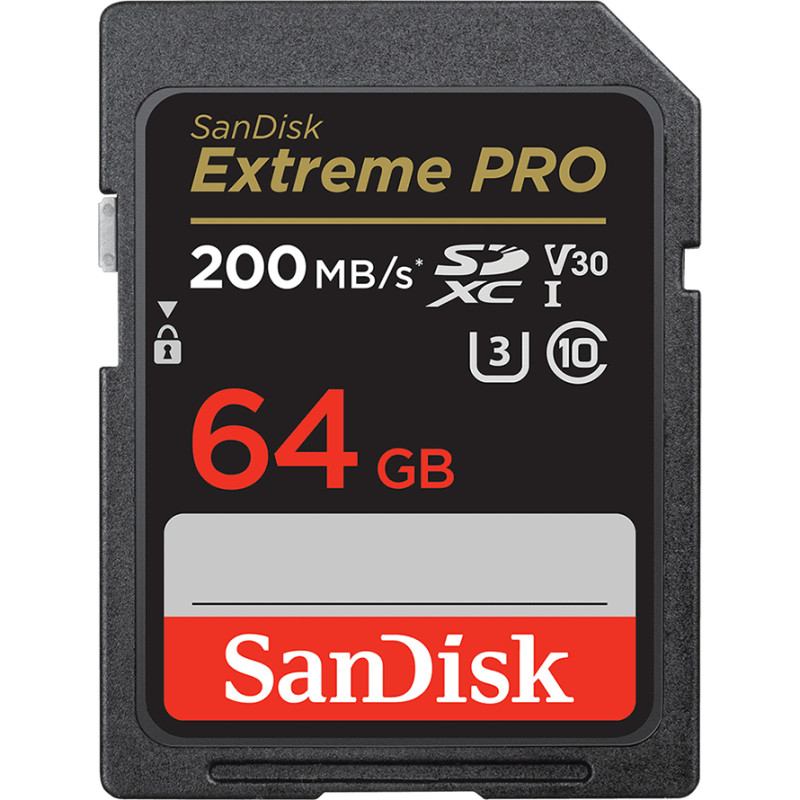 Sandisk Extreme PRO 64GB SDXC Memory Card + 2 years RescuePRO Deluxe up to 200MB/s & 90MB/s Read/Write speeds, UHS-I, Class 10, U3, V30, EAN: 619659188719