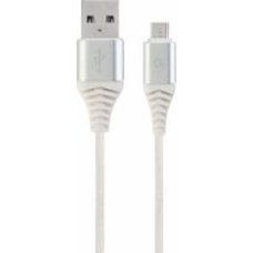 Gembird USB Male - Micro USB Male Premium cotton braided 2m Silver/White