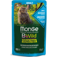 Monge BWILD pouches Cat ADULT Anchovies with vegetables 85 g  - konservi kaķiem