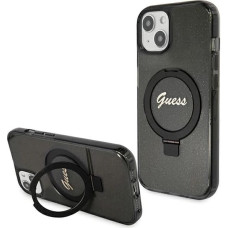 Guess Ring Stand Script Glitter MagSafe case for iPhone 15 - black