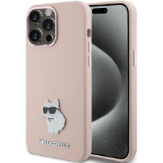 Karl Lagerfeld Silicone Choupette Metal Pin case for iPhone 15 Pro - pink