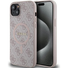 Guess 4G Collection Leather Metal Logo MagSafe Case for iPhone 14/15/13 - Pink