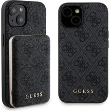 Guess 4G Metal Logo case set for iPhone 15 + 5000mAh MagSafe power bank - black