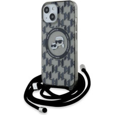 Karl Lagerfeld IML Crossbody Monogram Karl & Choupette Head MagSafe Case for iPhone 15 / 14 / 13 - Black