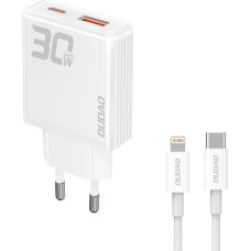 Dudao GaN Dudao A30EUL 30W USB-A / USB-C Wall Charger + USB-C - Lightning Cable - White