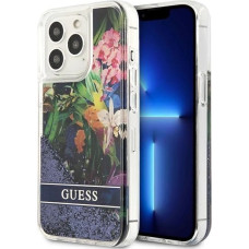 Guess Flower Liquid Glitter case for iPhone 13 Pro Max - blue