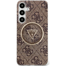 Guess Etui Guess 4G Glitter Triangle Buttons MagSafe do Samsung Galaxy S25 brązowy