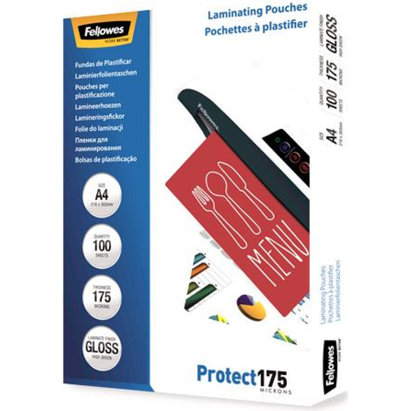 Fellowes LAMINATOR POUCH GLOSSY/A4 175 100PCS 5308703 FELLOWES