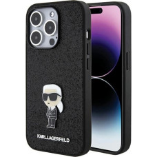 Karl Lagerfeld Fixed Glitter Ikonik Logo Metal Pin Case for iPhone 15 Pro Max - Black