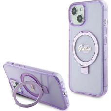 Guess Ring Stand Script Glitter MagSafe case for iPhone 15 - purple