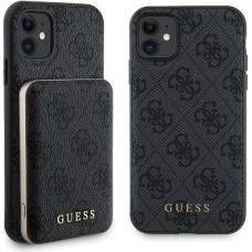 Guess 4G Metal Logo case set for iPhone 11 + 5000mAh MagSafe power bank - black