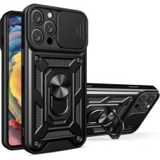 Hurtel Hybrid Armor Camshield iPhone 16 Pro Case with Camera Cover and Stand - Black