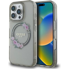 Guess IML Flowers Wreath MagSafe iPhone 16 Pro Case - Black