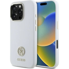 Guess Silicone Logo Strass 4G Case for iPhone 16 Pro Max - White