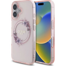 Guess IML Flowers Wreath MagSafe iPhone 16 Case - Pink