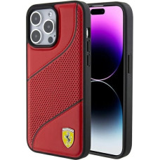 Ferrari Perforated Waves Metal Logo case for iPhone 15 Pro Max - red