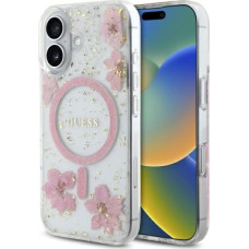 Guess Etui Guess Resin Flower Glitter MagSafe na iPhone 16 - różowe