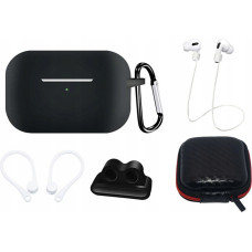 Hurtel Silicone Case Set for AirPods Pro 2 / AirPods Pro 1 + Case / Ear Hook / Neck Strap / Watch Strap Holder / Carabiner - black