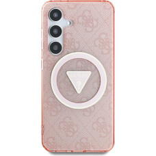 Guess Etui Guess 4G Glitter Triangle Buttons MagSafe do Samsung Galaxy S25 Ultra różowy