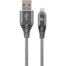 Gembird USB Male - Lightning Male Premium cotton braided 1m Space Grey/White