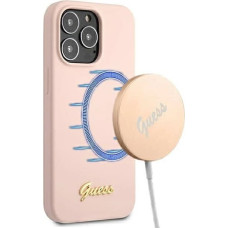 Guess GUHMP13LLSLMGLP iPhone 13 Pro / 13 6.1" light pink/light pink hardcase Silicone Script Gold Logo Magsafe