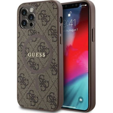 Guess 4G Collection Leather Metal Logo MagSafe Case for iPhone 12 Pro / iPhone 12 - Brown