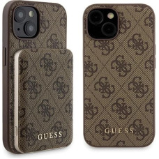 Guess 4G Metal Logo case set for iPhone 15 + 5000mAh MagSafe power bank - brown