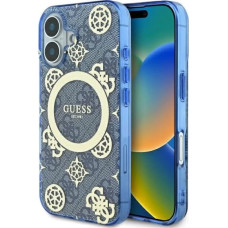 Guess IML Peony On 4G Background MagSafe case for iPhone 16 - blue