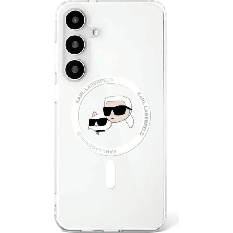 Karl Lagerfeld Etui Karl Lagerfeld Button Karl & Choupette Heads Printed Logo MagSafe Samsung Galaxy S25 biały