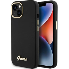 Guess Silicone Script Metal Logo & Frame case for iPhone 15 - black