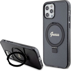 Guess Ring Stand Script Glitter MagSafe case for iPhone 12/12 Pro - black