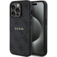 Guess 4G Collection Leather Metal Logo MagSafe Case for iPhone 15 Pro - Black