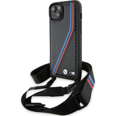 BMW M Edition Carbon Tricolor Lines & Strap case for iPhone 15 Plus / 14 Plus - black