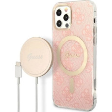 Guess Set Guess GUBPP12MH4EACSP Case+ Charger iPhone 12/12 Pro pink/pink hard case 4G Print MagSafe