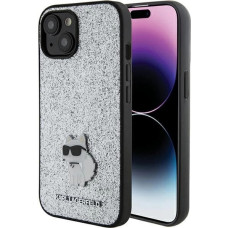 Karl Lagerfeld Fixed Glitter Choupette Logo Metal Pin case for iPhone 15 - silver