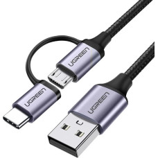 Ugreen cable 2in1 USB - micro USB / USB Type C cable 1m 2.4A black (30875)