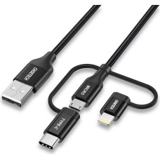 Choetech 3in1 MFI cable USB - USB Type C / micro USB / Lightning (charging 3A / data transmission 480 Mbps) 1.2m black (IP0030-BK)