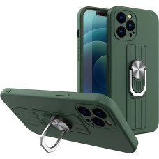 Hurtel Ring Case silicone case with finger grip and stand for iPhone 12 mini dark green