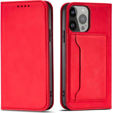 Hurtel Magnet Card Case case for iPhone 14 Pro flip cover wallet stand red