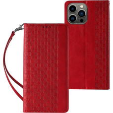 Hurtel Magnet Strap Case Case for iPhone 14 Pro Max Flip Wallet Mini Lanyard Stand Red