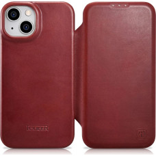 Icarer CE Oil Wax Premium Leather Folio Case iPhone 14 Plus Magnetic Flip Leather Folio Case MagSafe Red (AKI14220707-RD)