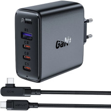 Acefast fast charger GaN 3xUSB-C/1xUSB-A 100W black + angled cable USB-C - USB-C 100W 2m black