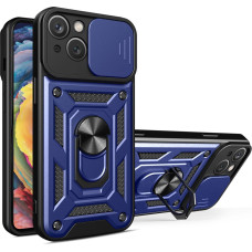 Hurtel Hybrid Armor Camshield case for iPhone 14 Plus armored case with camera cover blue